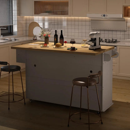 60" Mobile Kitchen Island Rolling Trolleys with Trach Bin
