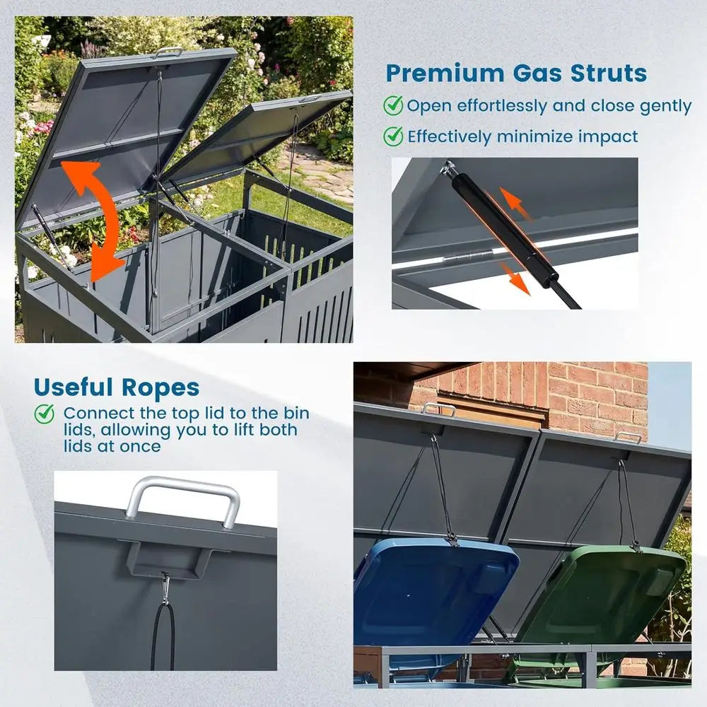 Trash Can Enclosure with Lockable Doors, Slant Roof