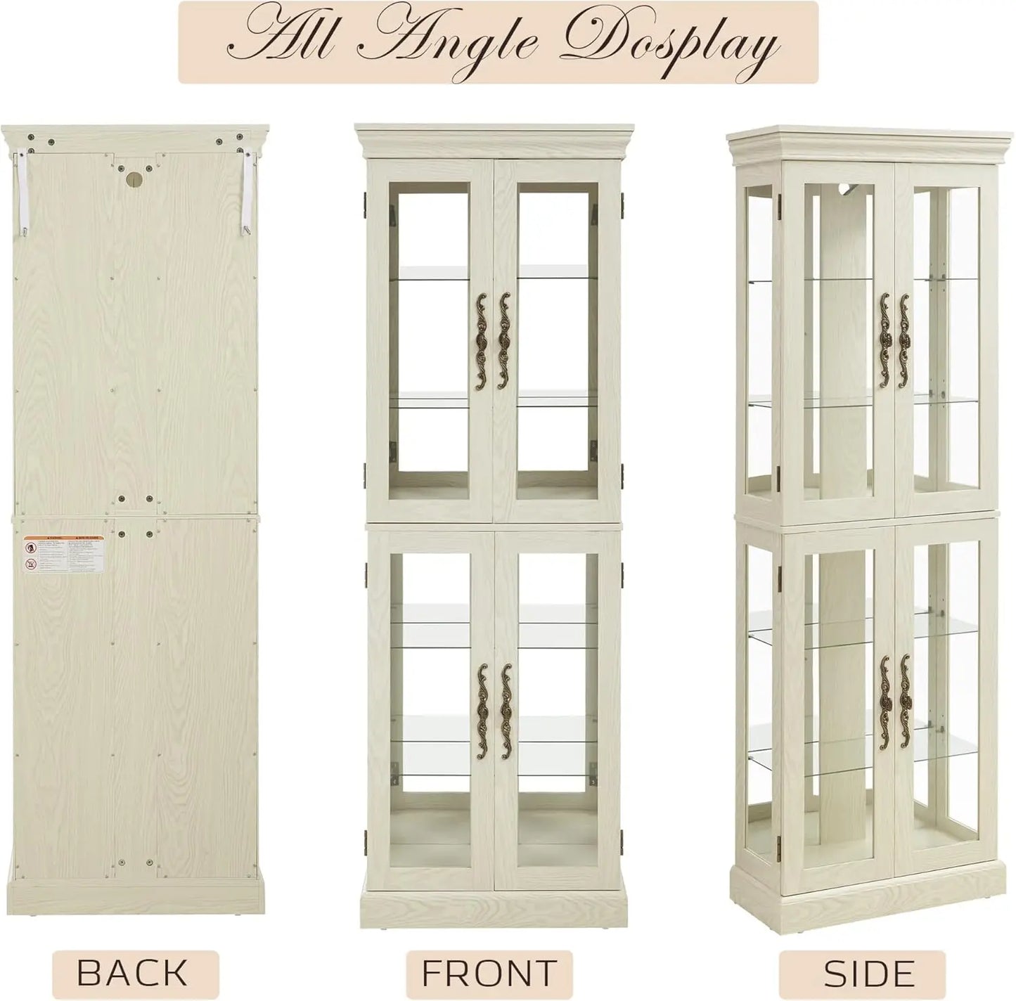 Lighted Curio Cabinet Vintage Glass Display Case with Shelves