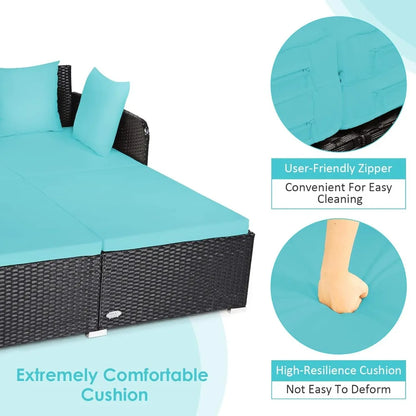 Sunbed Wicker Furniture w/Spacious Seat, Upholstered Cushion