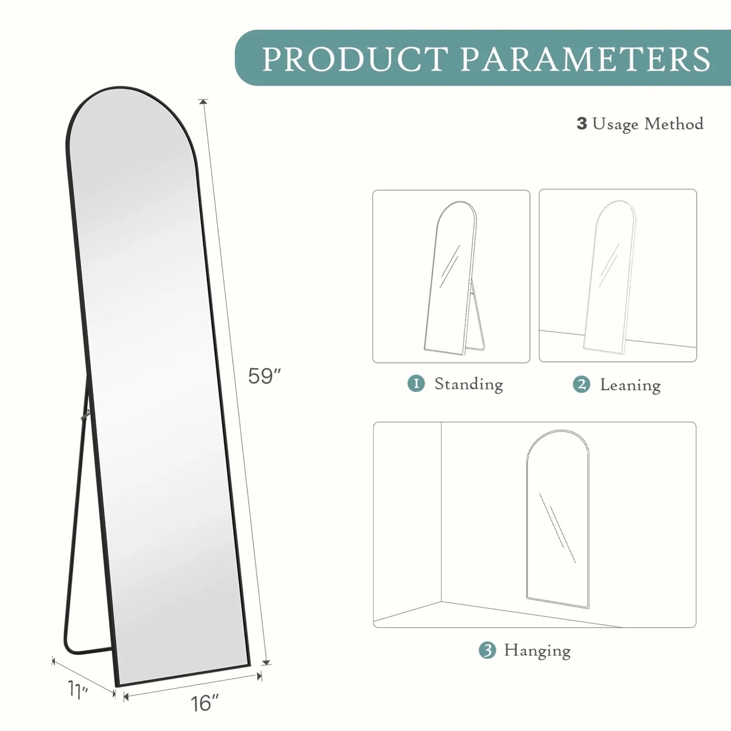 High-Quality Arched Full Length Mirror, Standing Design