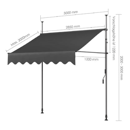 Outdoor Patio Awning Sunshade Shelter, Manual Retractable Awning
