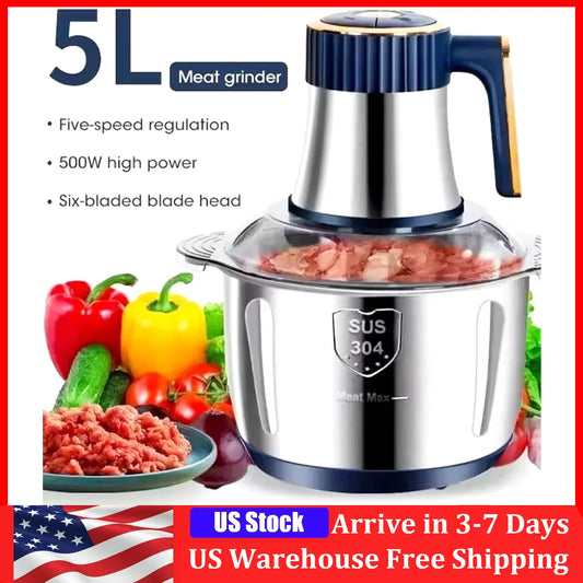 5L Electric Meat Grinders Vegetable Slicer Chopper 304 Stainless Steel