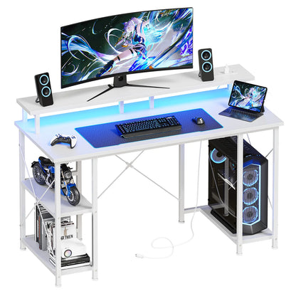 48 Inch Computer Desk with Shelves with LED Lights