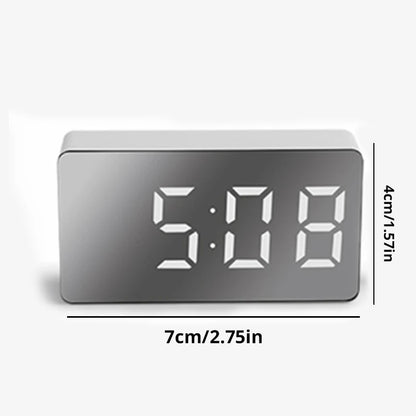 1Pc White LED Mirror Table Clock Snooze Display Time