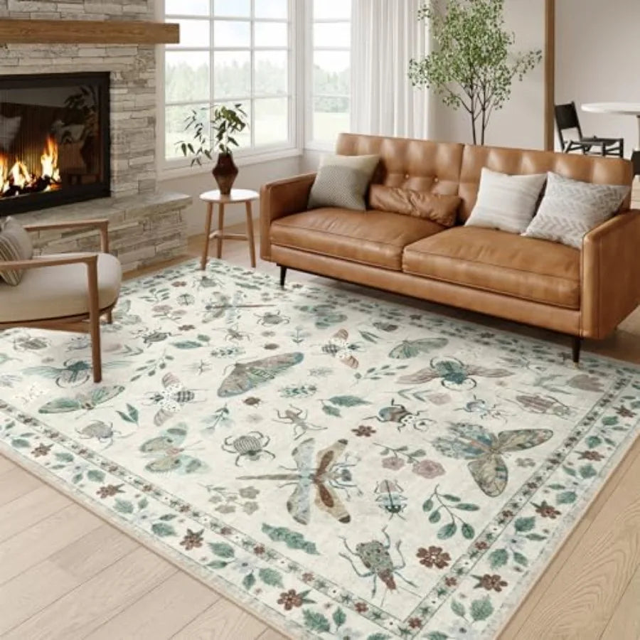 Insect Print Washable Rugs for Living Room, Soft 6x9