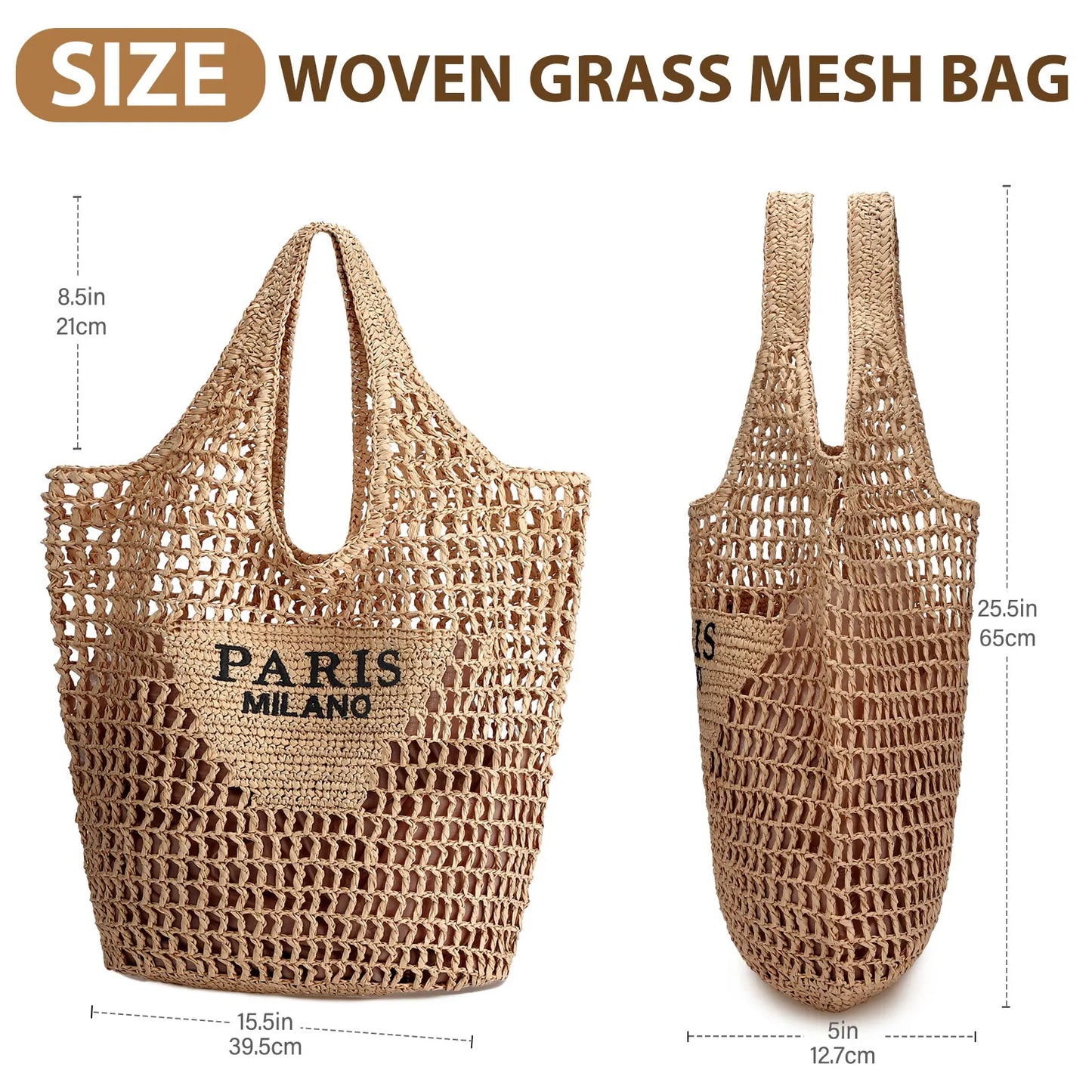 Straw Beach Bags for Women - Handmade Woven Tote Bag