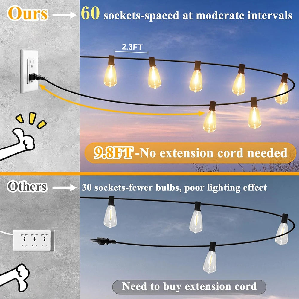 150FT LED Outdoor String Lights Waterproof Patio Lights