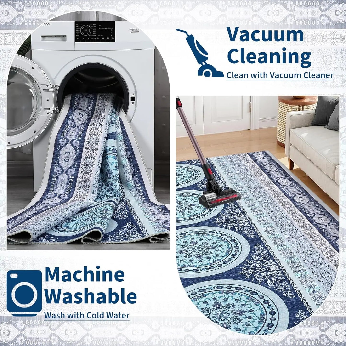 Vintage Area Rug Non-Slip Non-Shedding Ultra-Thin