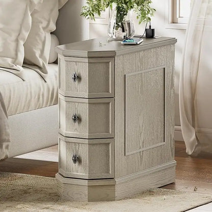 Nightstand with Charging Station Vintage Wood End Table