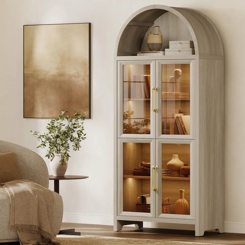 Display Cabinet with Glass Door, Modern Arched Bookcase