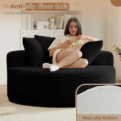 Oversized Round Chair Lounge Chaise Indoor, Upholstered Corduroy Deep Seat Cloud Large Circle Sofa Chair