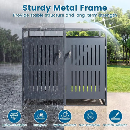 Trash Can Enclosure with Lockable Doors, Slant Roof