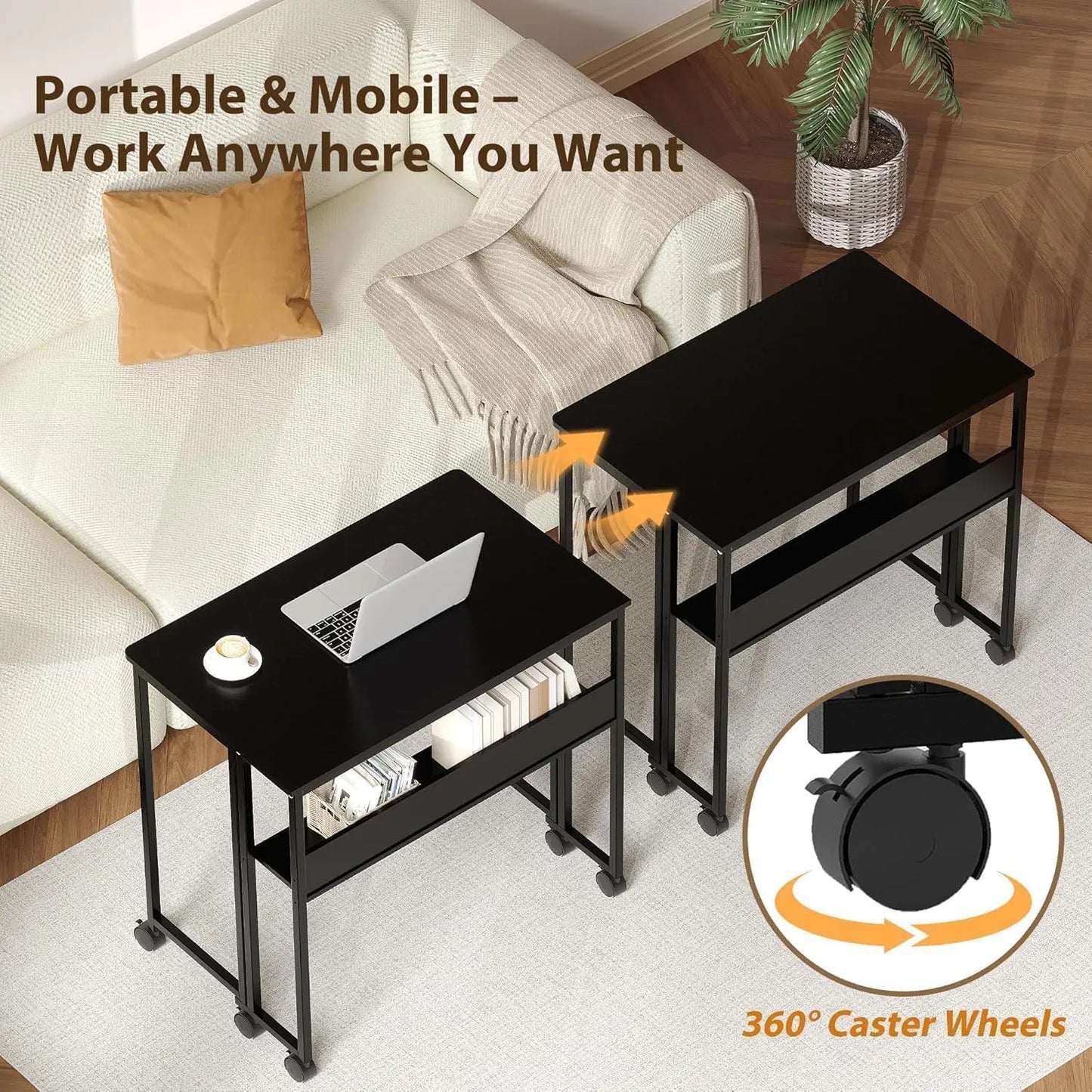 Laptop Table Storage, Sofa Table with Wheels