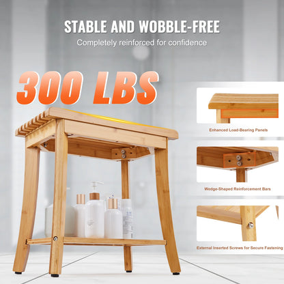 Bamboo Shower Bench  Waterproof Shower Stool, Chair