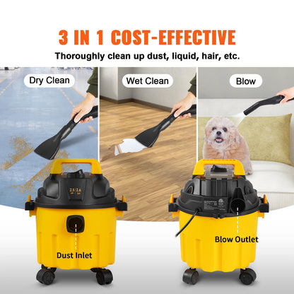 Wet Dry Vac 2.6 Gallon 2.5 Peak HP 3 in 1 Portable