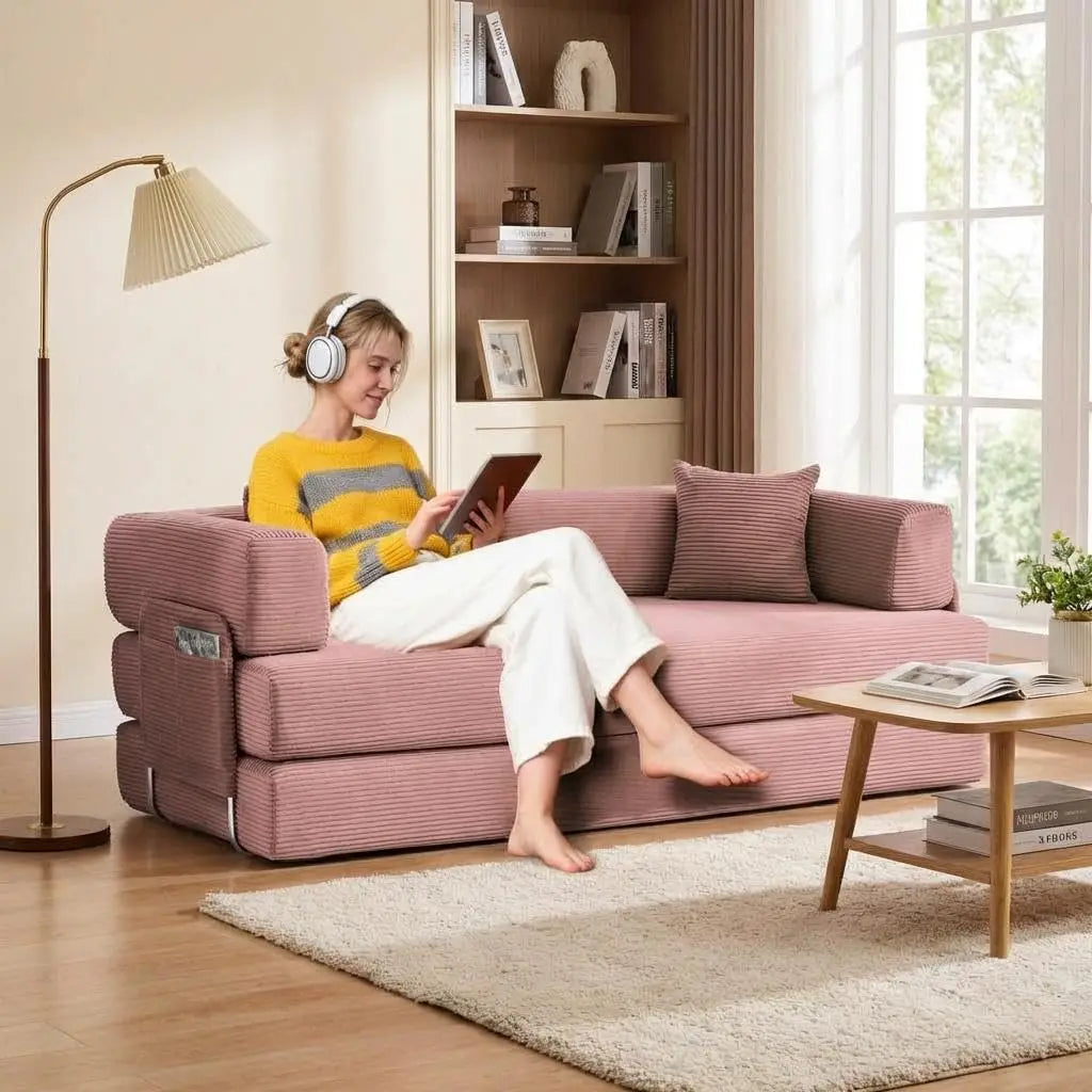 5-in-1 Convertible Sofa Bed,  No Assembly, Multi-Functional Futon