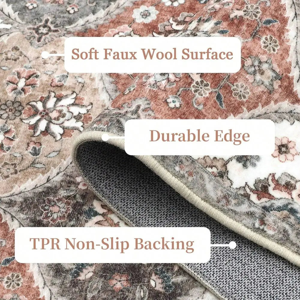 Moroccan Printed Rug Low Pile Rug Distressed  Rugs