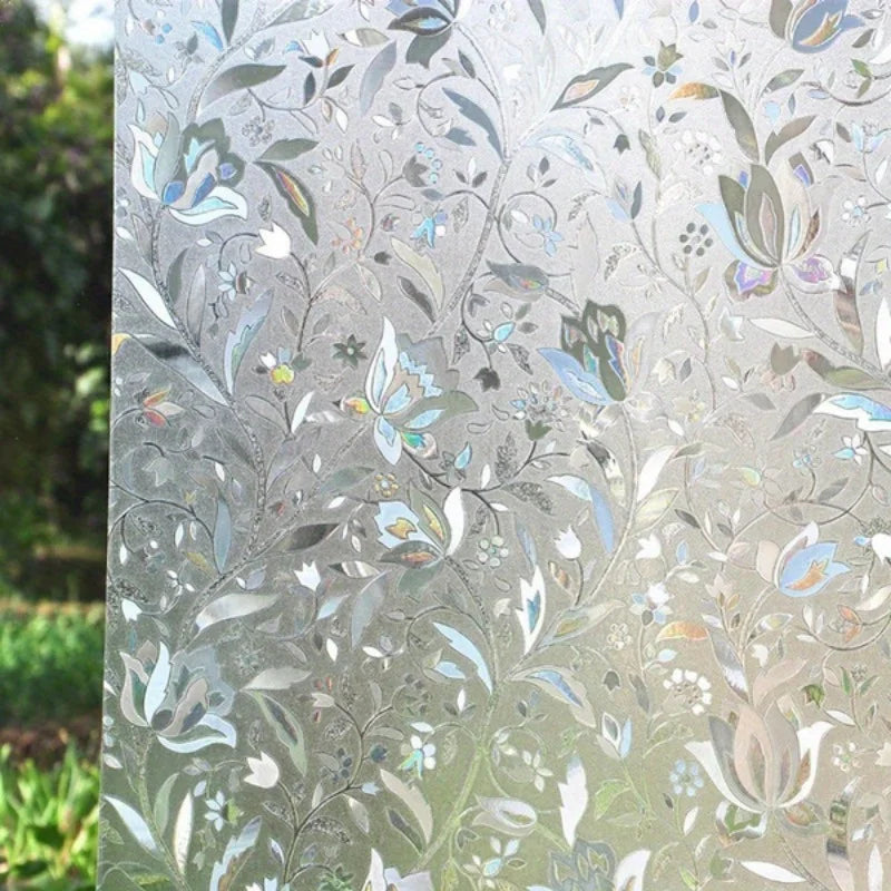 Elegant Tulip Design Window Film - Self-Adhesive, Transparent