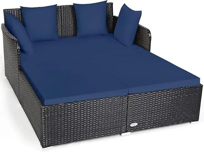 Sunbed Wicker Furniture w/Spacious Seat, Upholstered Cushion