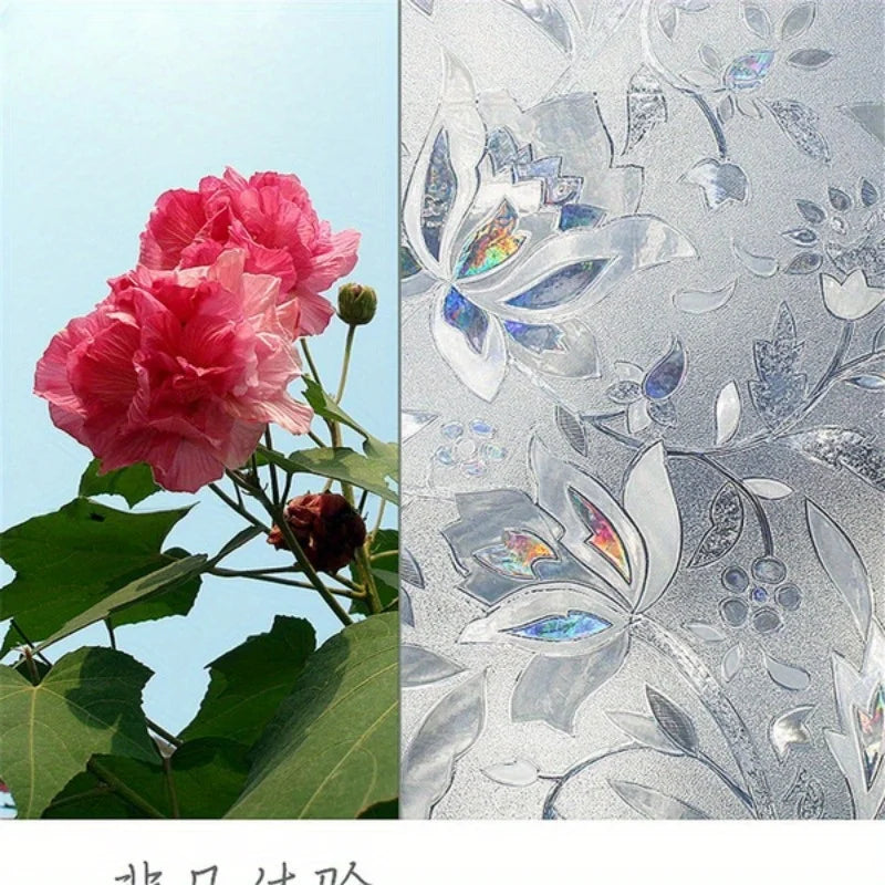 Elegant Tulip Design Window Film - Self-Adhesive, Transparent