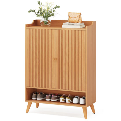 White Shoe Cabinets with Doors, 5-Tier Shoe Rack,