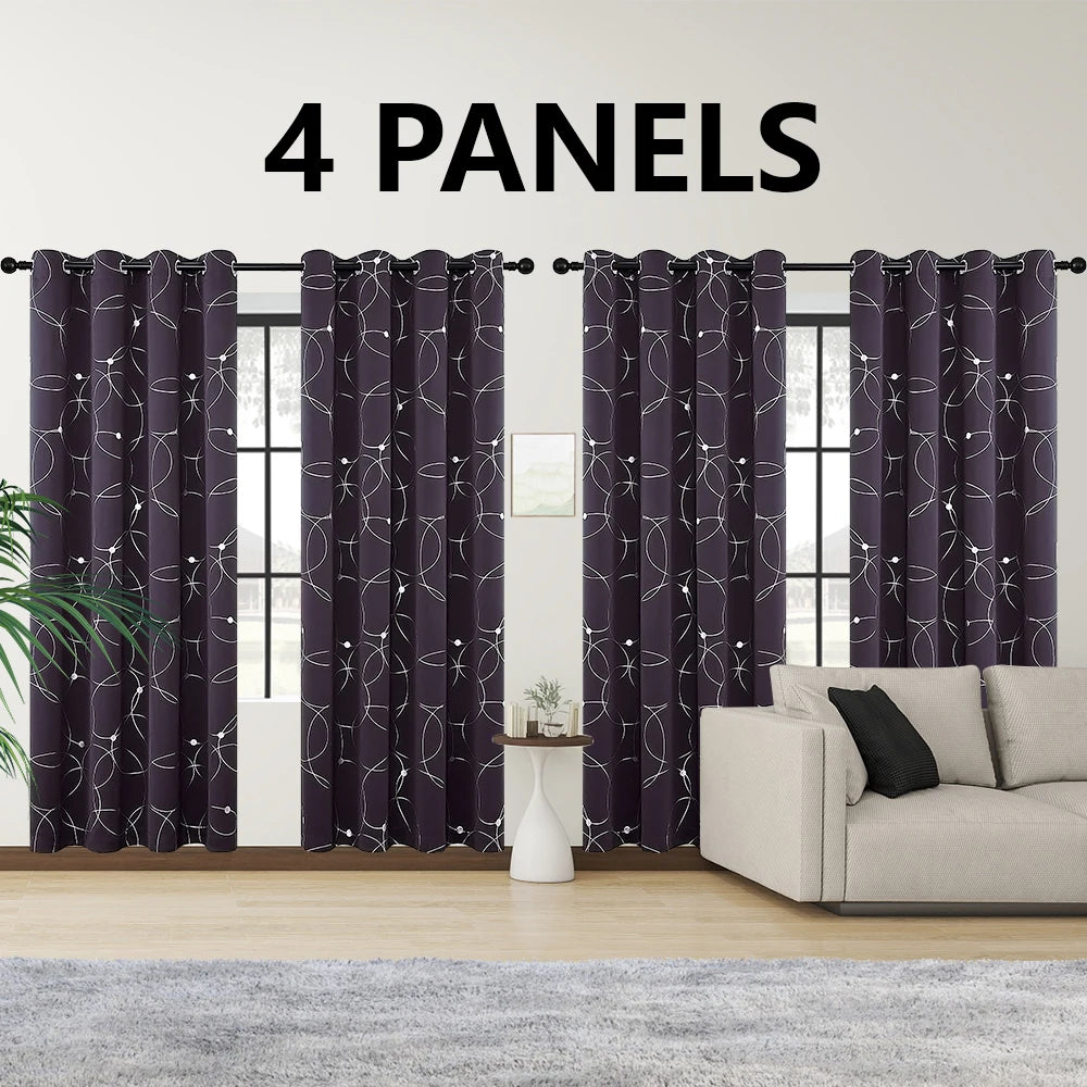 4PCS Blackout Curtains Grommet Thermal Insulated