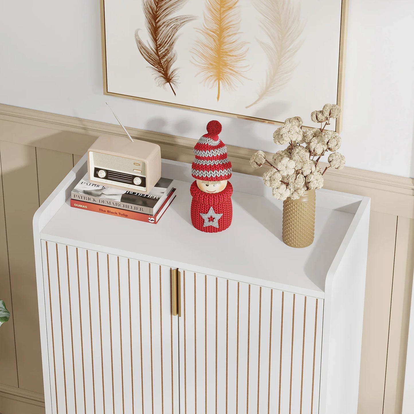 White Shoe Cabinets with Doors, 5-Tier Shoe Rack,