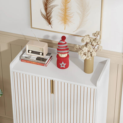White Shoe Cabinets with Doors, 5-Tier Shoe Rack,