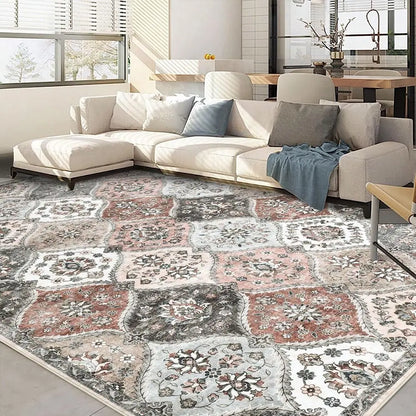 Moroccan Printed Rug Low Pile Rug Distressed  Rugs