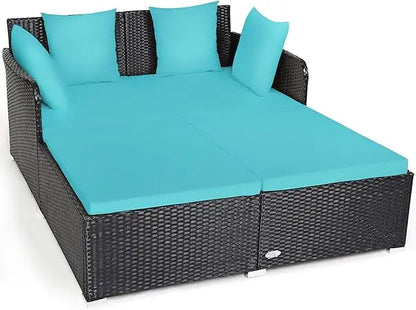 Sunbed Wicker Furniture w/Spacious Seat, Upholstered Cushion