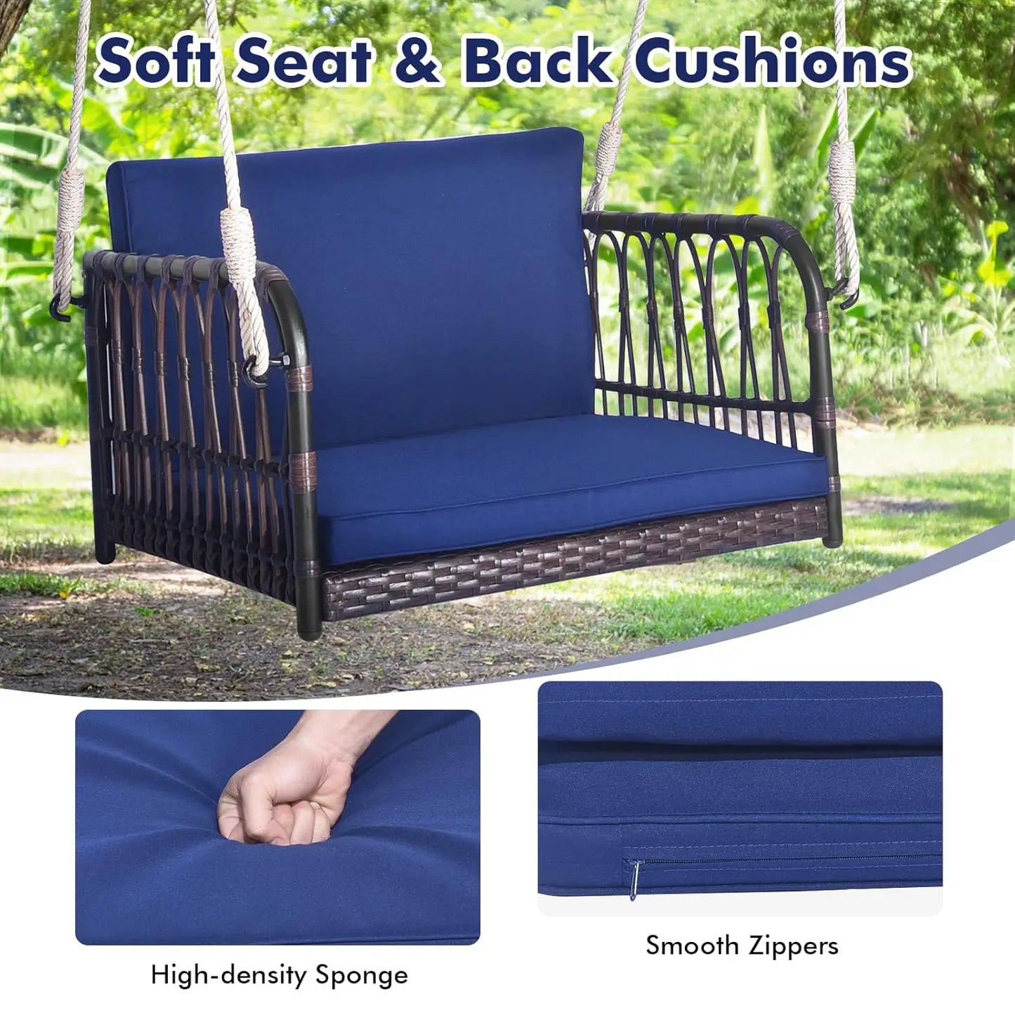 Patio Rattan Porch Swing, Single Person With Cushions