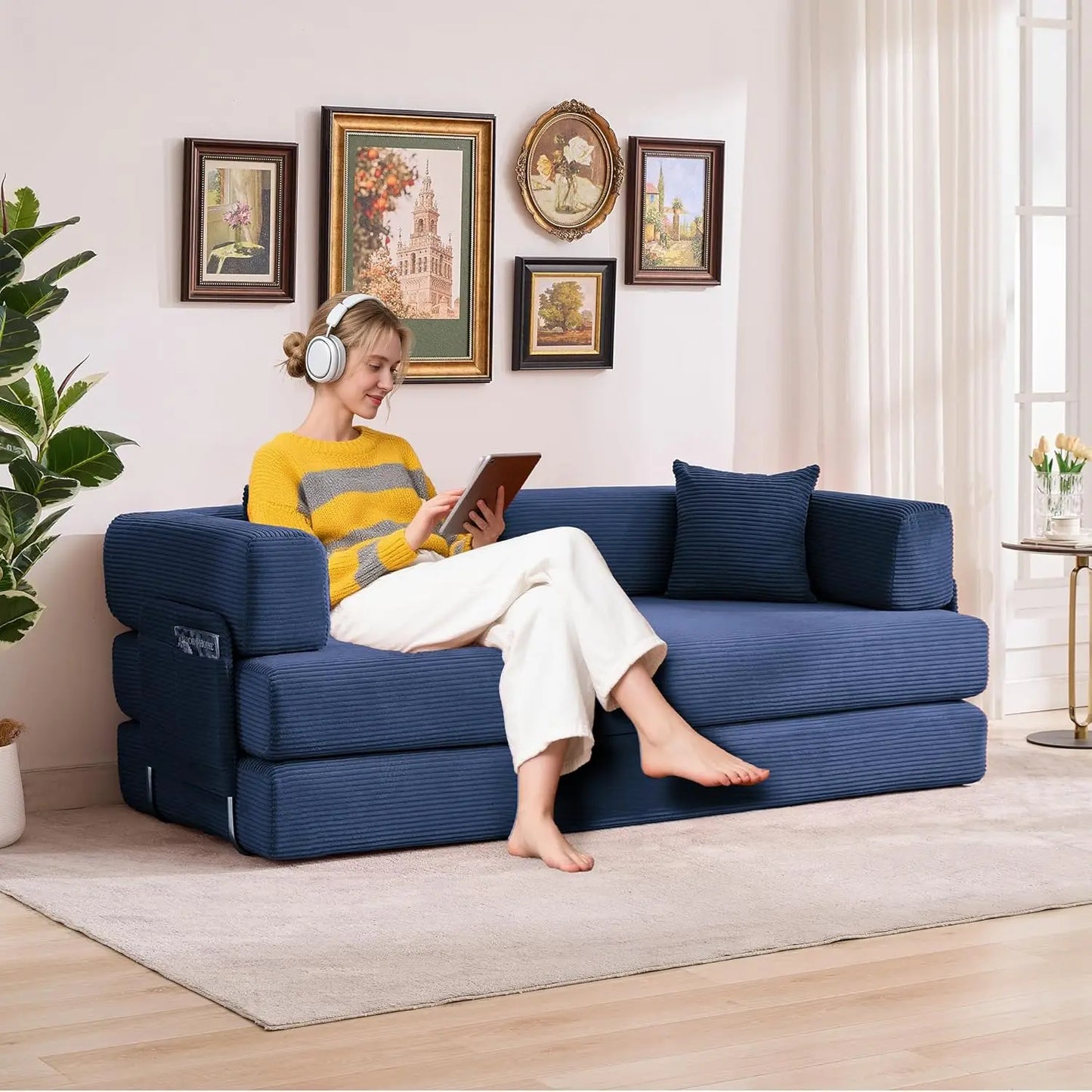 5-in-1 Convertible Sofa Bed,  No Assembly, Multi-Functional Futon