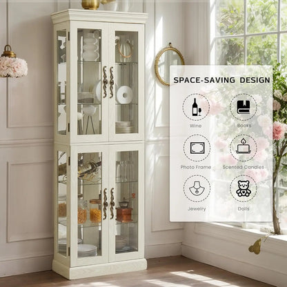 Lighted Curio Cabinet Vintage Glass Display Case with Shelves