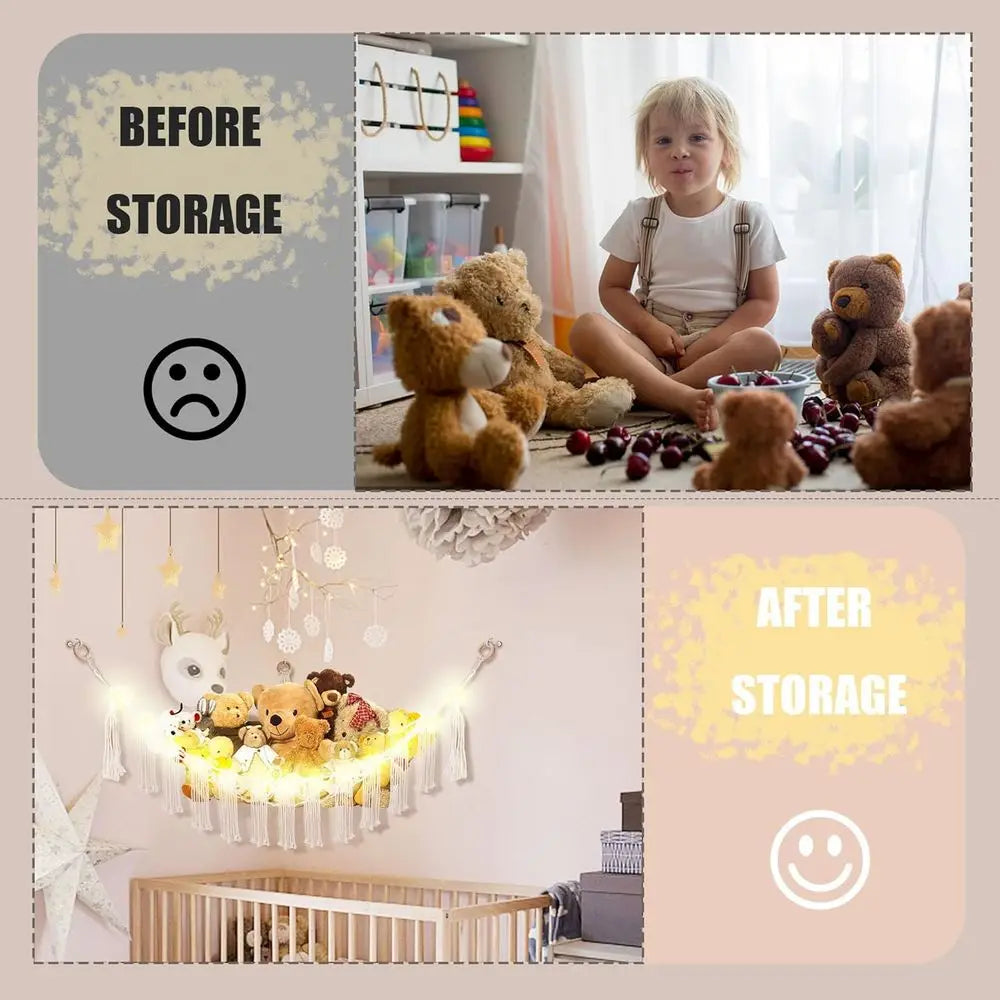 Stuffed Animal Hammock with LED Light, Storage