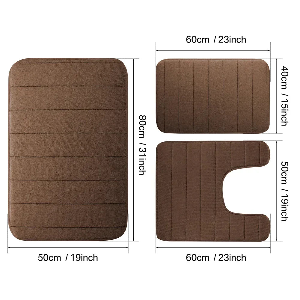 Memory Foam Bath Mat Set Super Absorption Non-Slip