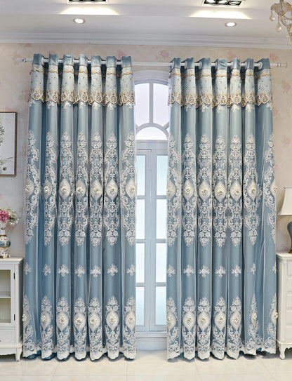 1PC Curtains,Luxury vintage-style embroidered curtains with 3D relief patterns, dual-layer design for privacy