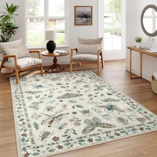 Insect Print Washable Rugs for Living Room, Soft 6x9