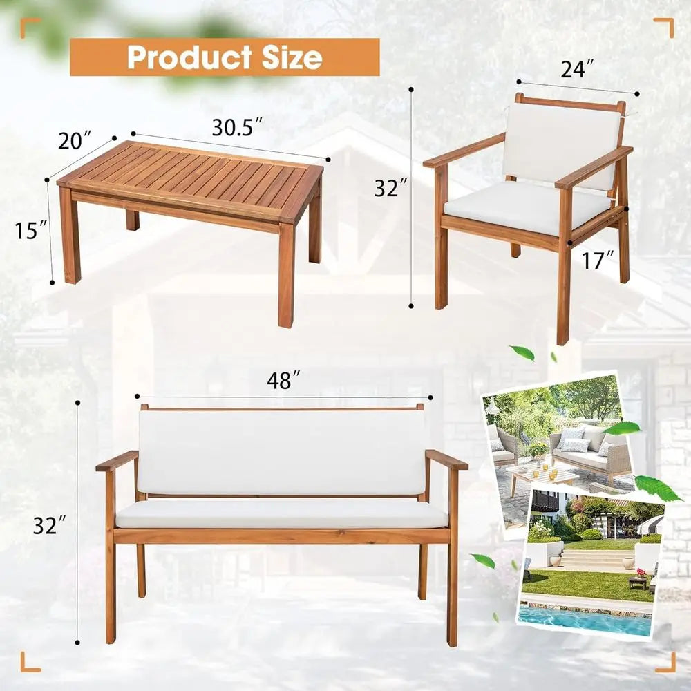 Patio Furniture 4 Piece Acacia Wood Outdoor