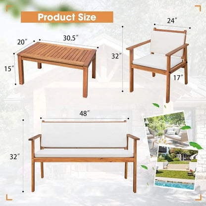 Patio Furniture 4 Piece Acacia Wood Outdoor