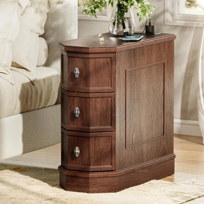 Nightstand with Charging Station Vintage Wood End Table