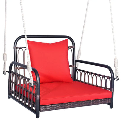 Patio Rattan Porch Swing, Single Person With Cushions