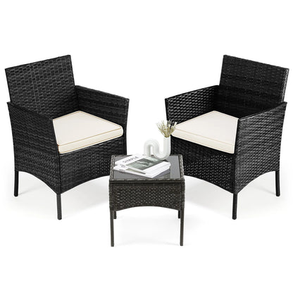 3 Pieces Patio Set Wicker Rattan Chairs with Table