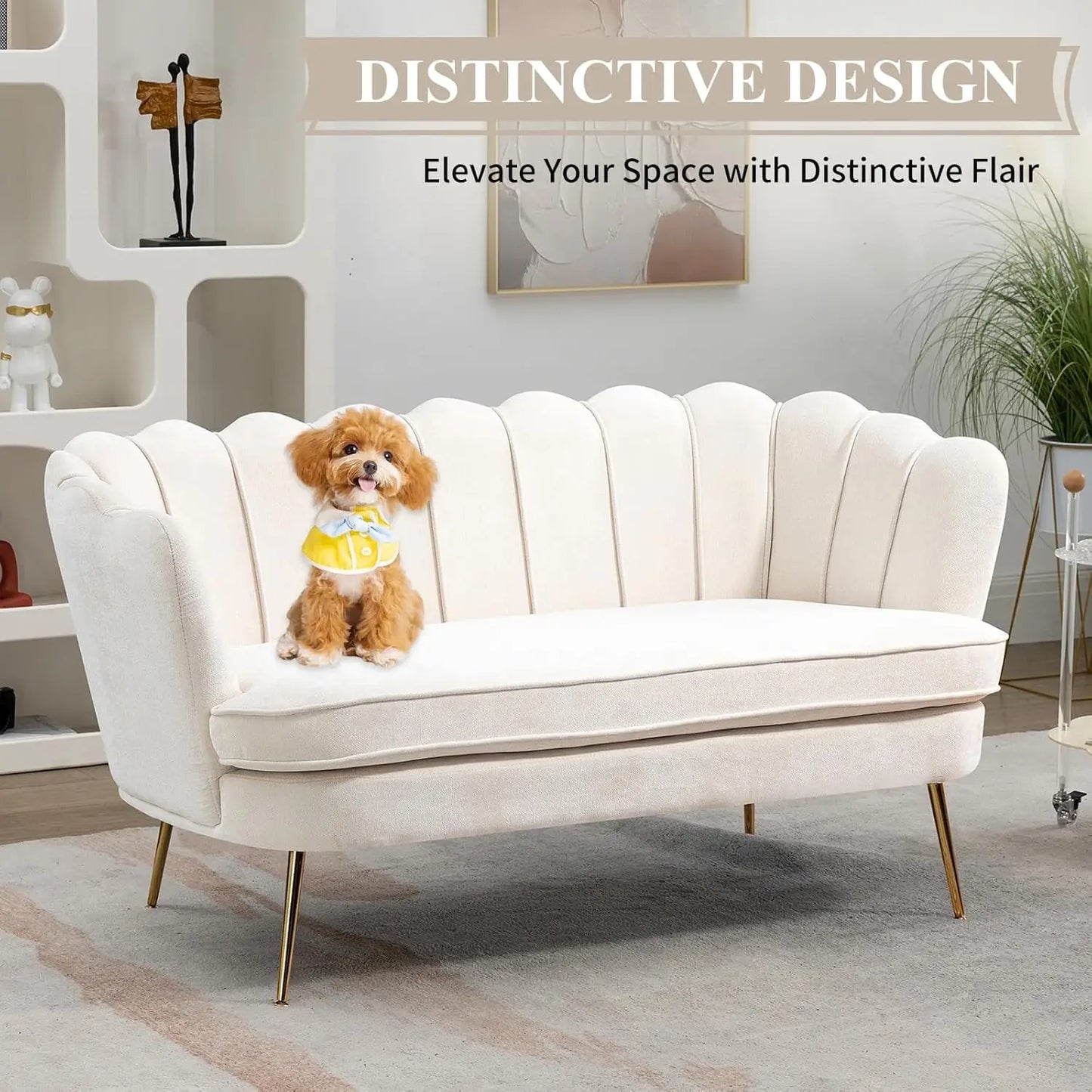 59" Chenille Upholstered Loveseat with Gold Metal Legs