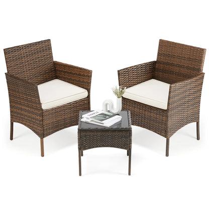 3 Pieces Patio Set Wicker Rattan Chairs with Table
