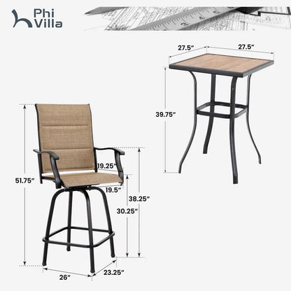 3 Piece Outdoor Swivel Bar Stools Set