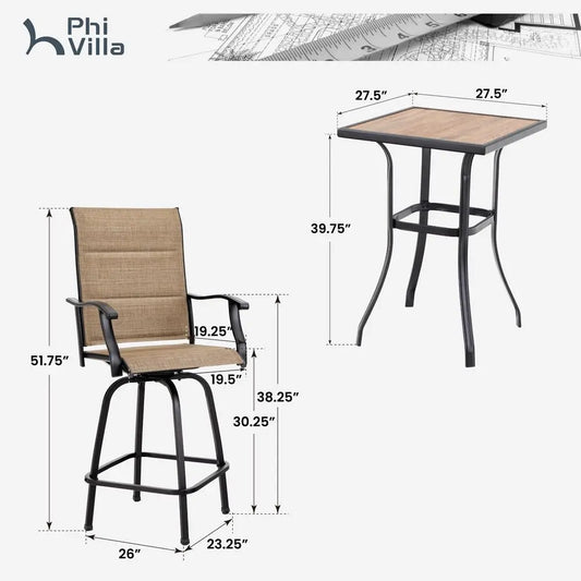 3 Piece Outdoor Swivel Bar Stools Set