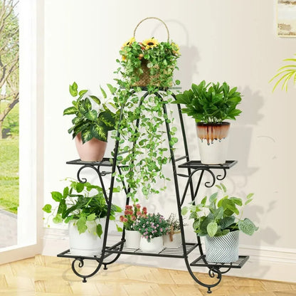 6 Tiers Metal Plant Stand Flower Anti-rust  Black