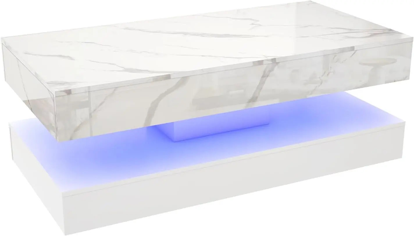 Stylish Coffee Table with LED lights, Double-Layer w/Drawers