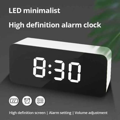 1Pc White LED Mirror Table Clock Snooze Display Time